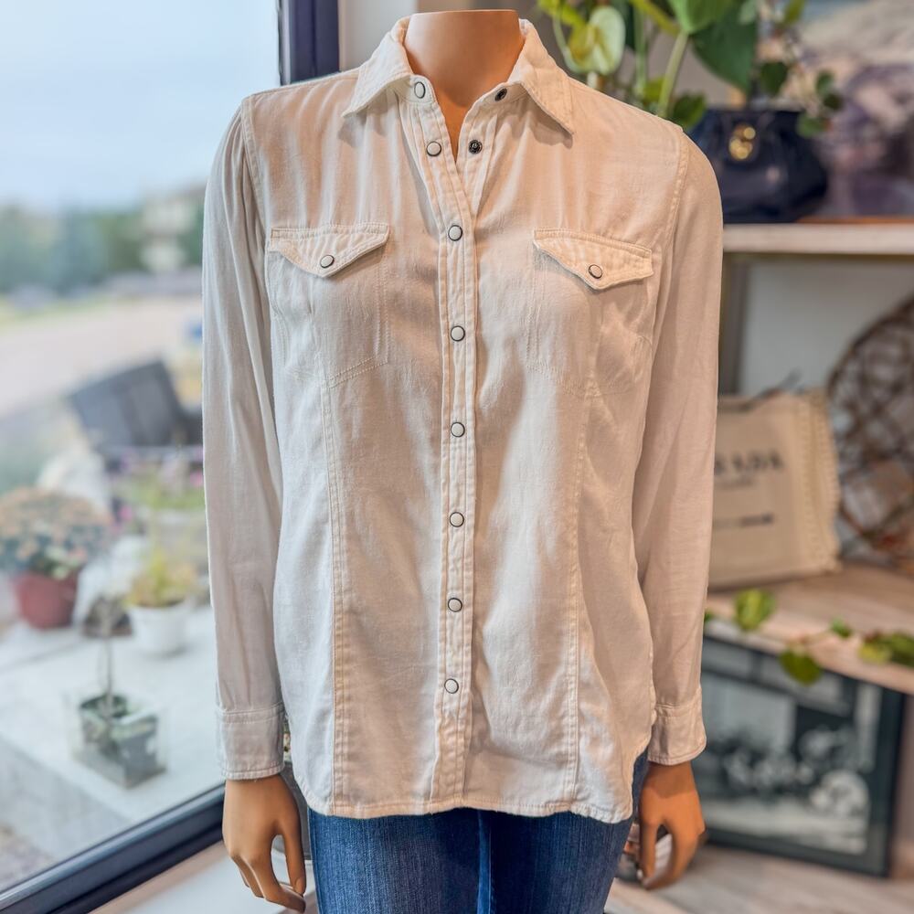 Barn Fly Trading, 100% Cotton White Western Snap Button Shirt, Women's Medium - Picture 2 of 11
